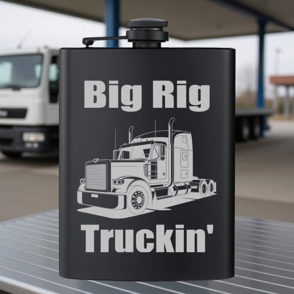 Personalized Rig Truck Black Flask | Trucks | Trucker Gift | Flask
